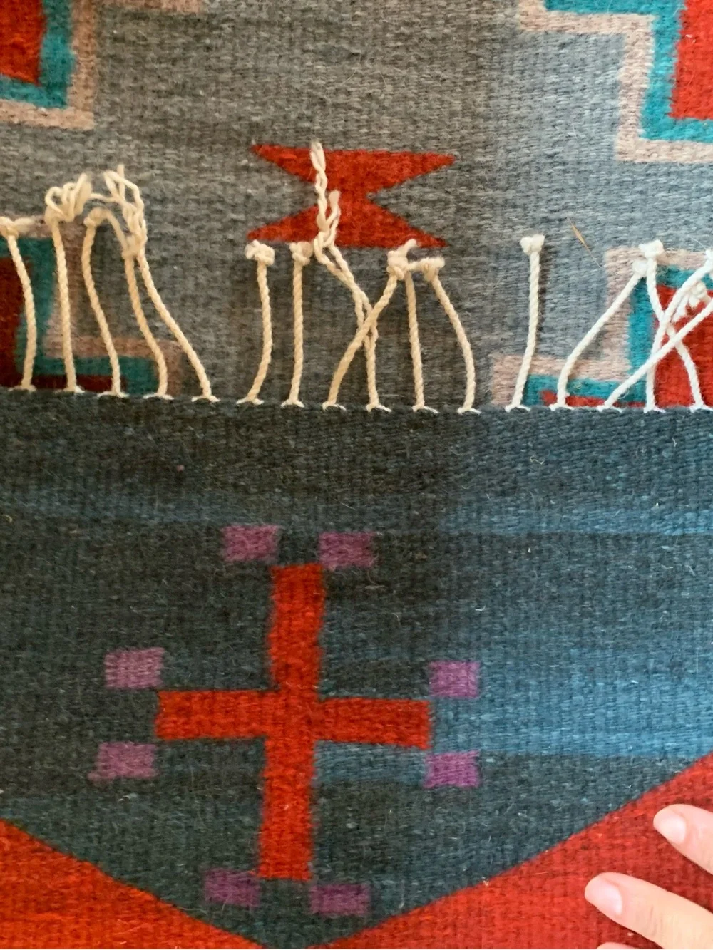Handwoven Red Southwestern Runner Rug with Geometric Pattern